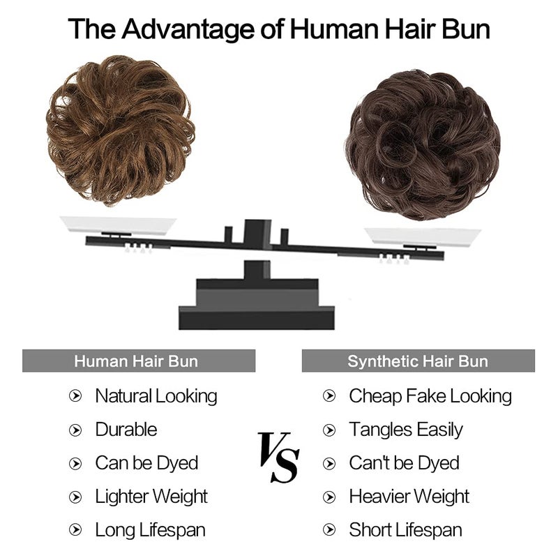 FESHFEN Human Messy Buns - 100% Human Hair Bun Real Scrunchies Hair Pieces Ponytail Extensions Wavy Tousled Updo Chignon Hairpieces for Women, Brown - Image 4
